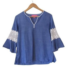 Lilly Pulitzer Amelia Island Flounce Sleeve Tunic Top XS Blue Boho Nautical
